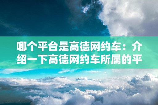 哪个平台是高德网约车：介绍一下高德网约车所属的平台和品牌