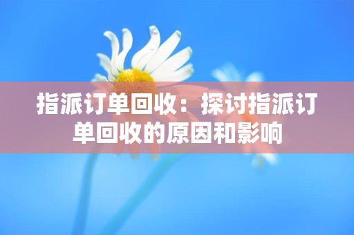 指派订单回收：探讨指派订单回收的原因和影响