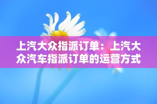 上汽大众指派订单：上汽大众汽车指派订单的运营方式和效果