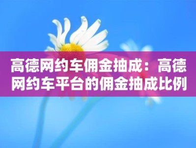 高德网约车佣金抽成：高德网约车平台的佣金抽成比例是多少