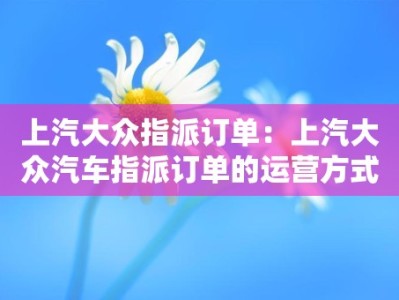 上汽大众指派订单：上汽大众汽车指派订单的运营方式和效果